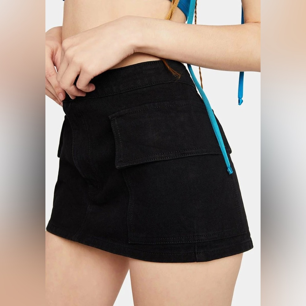 Momokrom Black Cargo Pocket Mini Skirt Denim Skirt